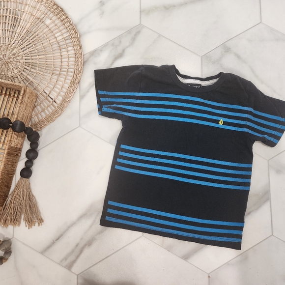 [ VOLCOM] little boys size Small, black and blue striped short sleeve t-shirt - Picture 2 of 11